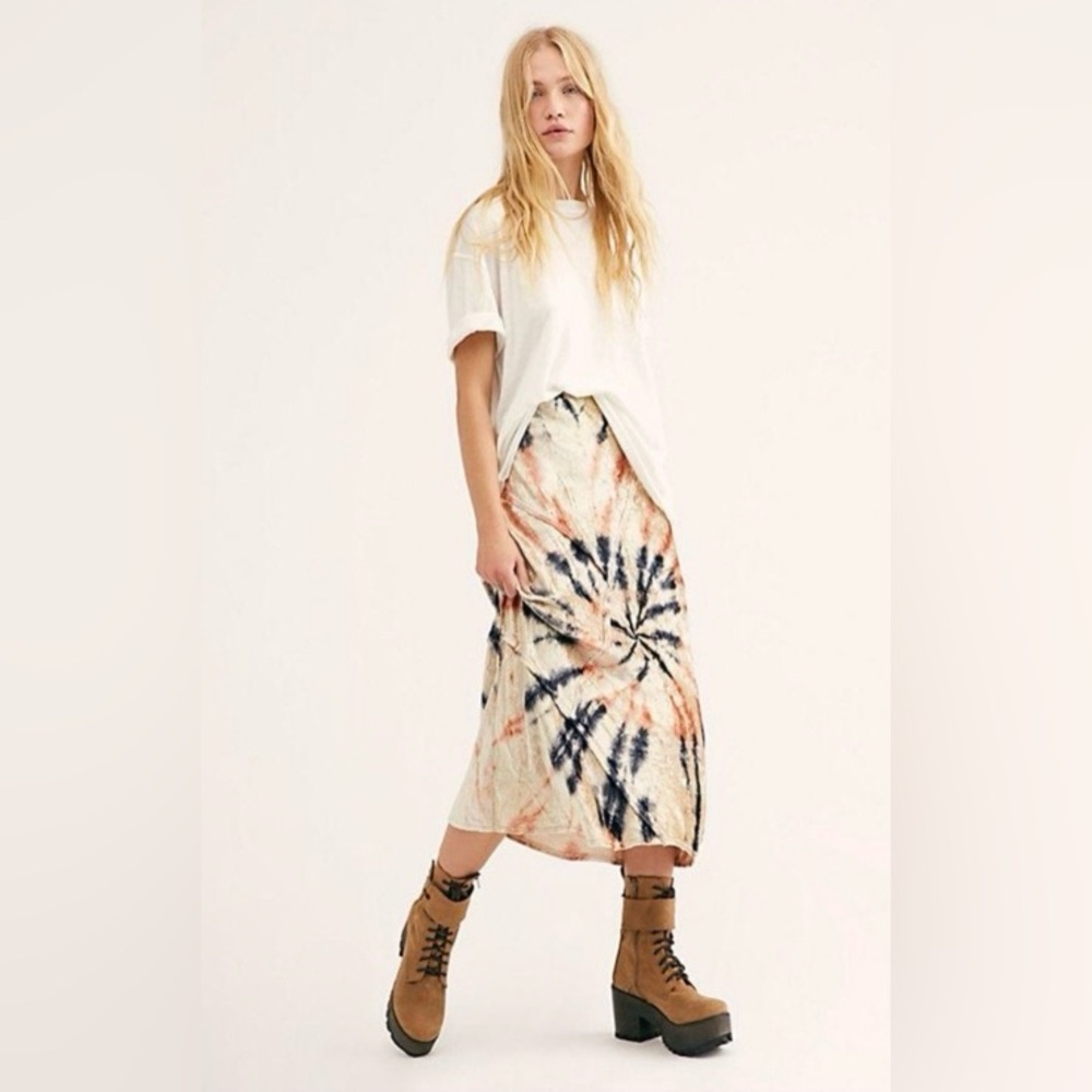Free People Tie-Dye Midi Skirt in Cream